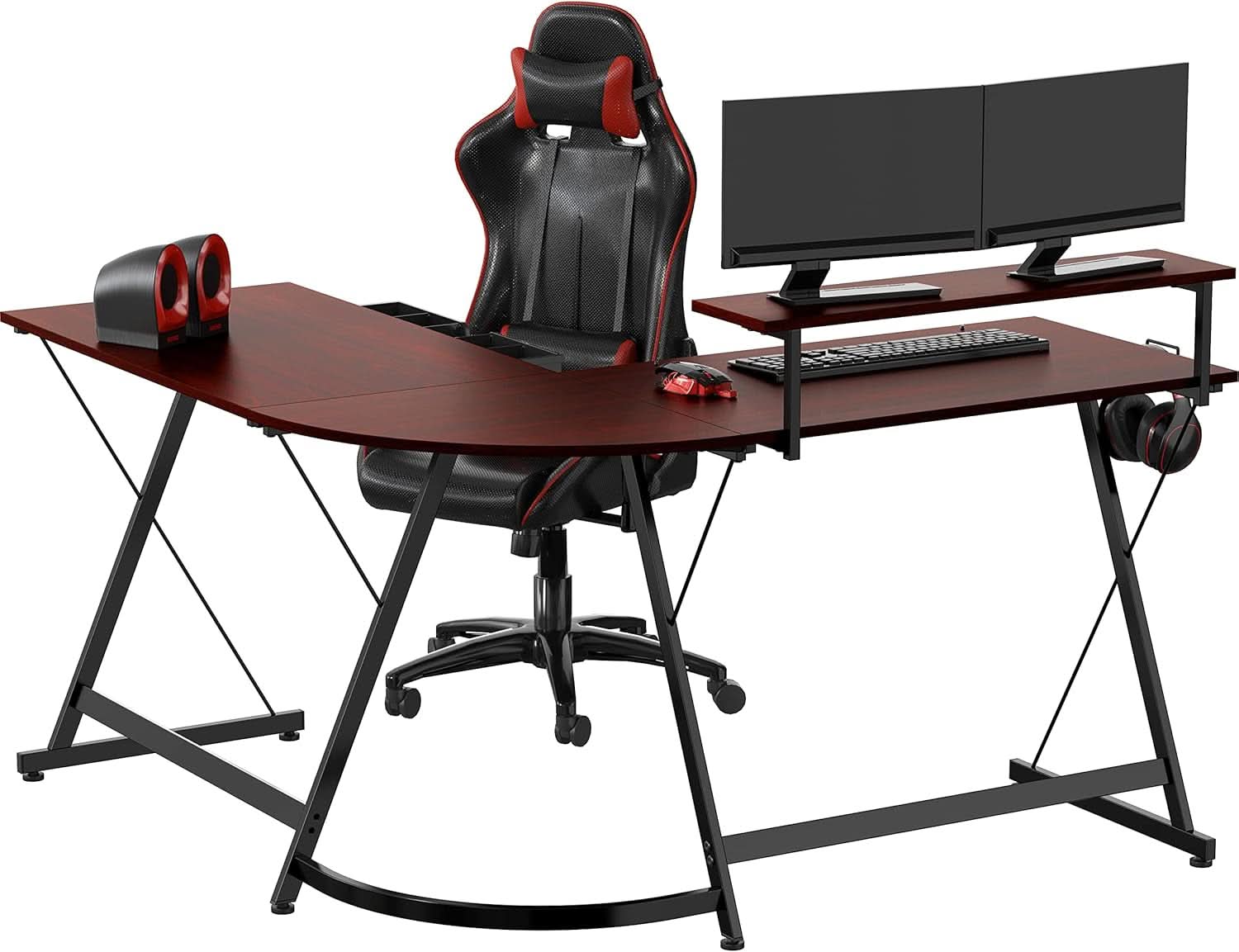 Vista L Shape Desk With Adjustable Monitor Stand Cherry