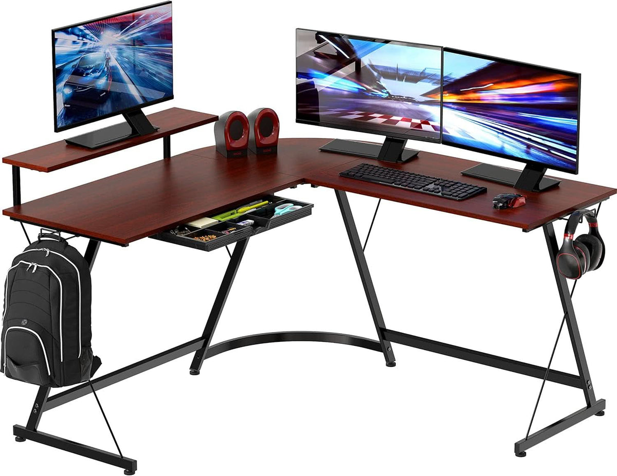 Vista L Shape Desk With Adjustable Monitor Stand Cherry
