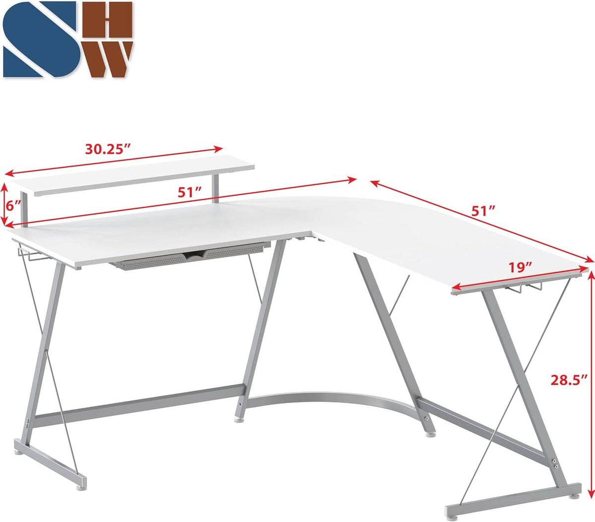 Vista L Shape Desk With Removable Monitor Stand White