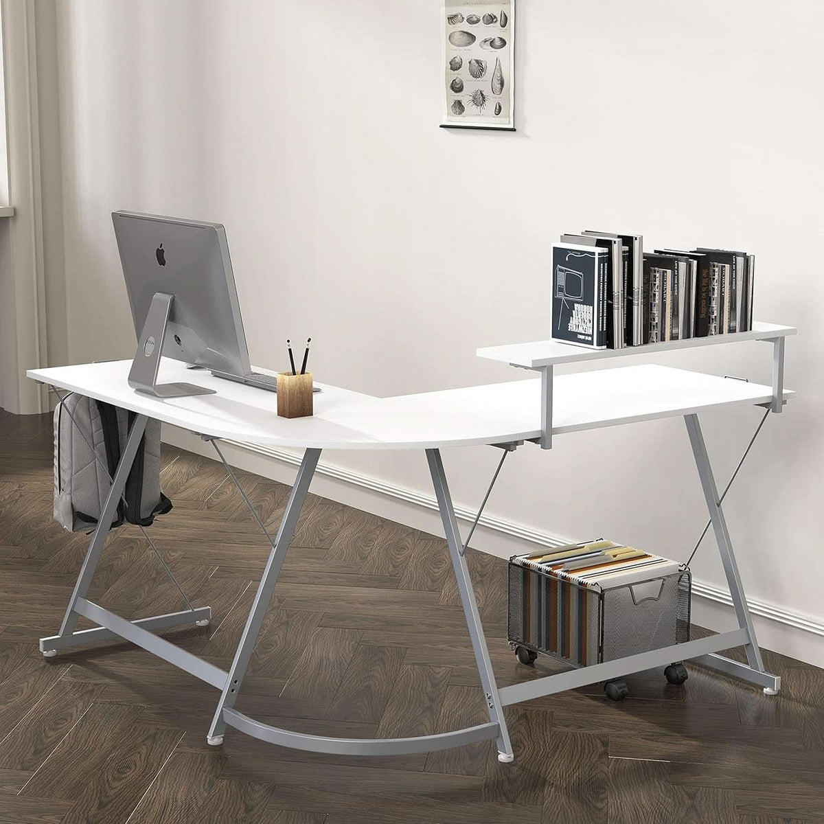 Vista L Shape Desk With Removable Monitor Stand White