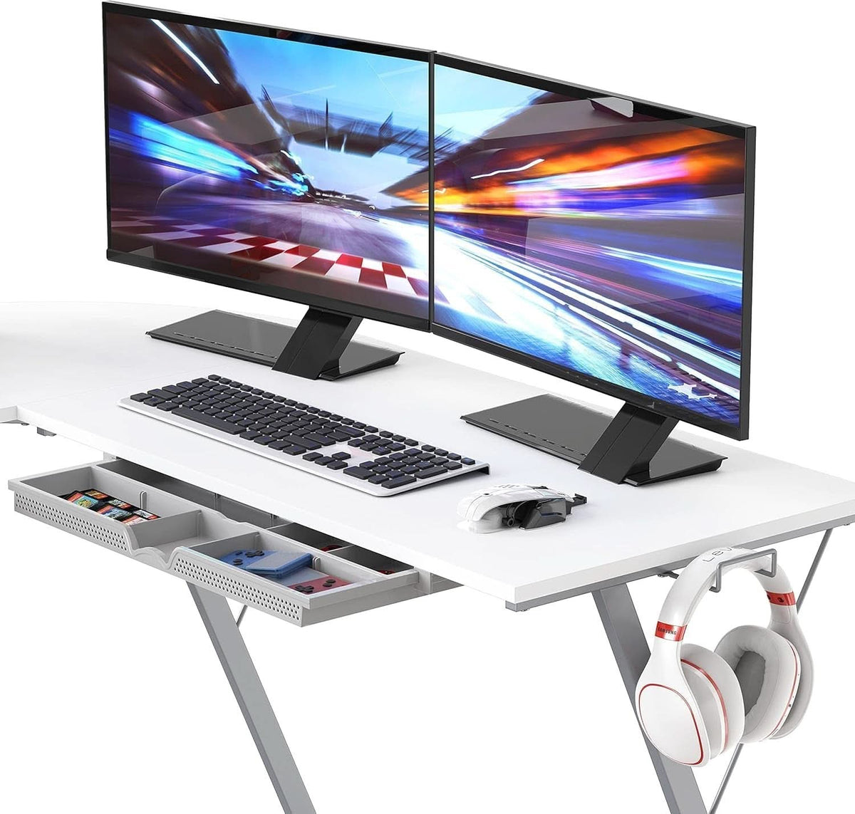 Vista L Shape Desk With Removable Monitor Stand White