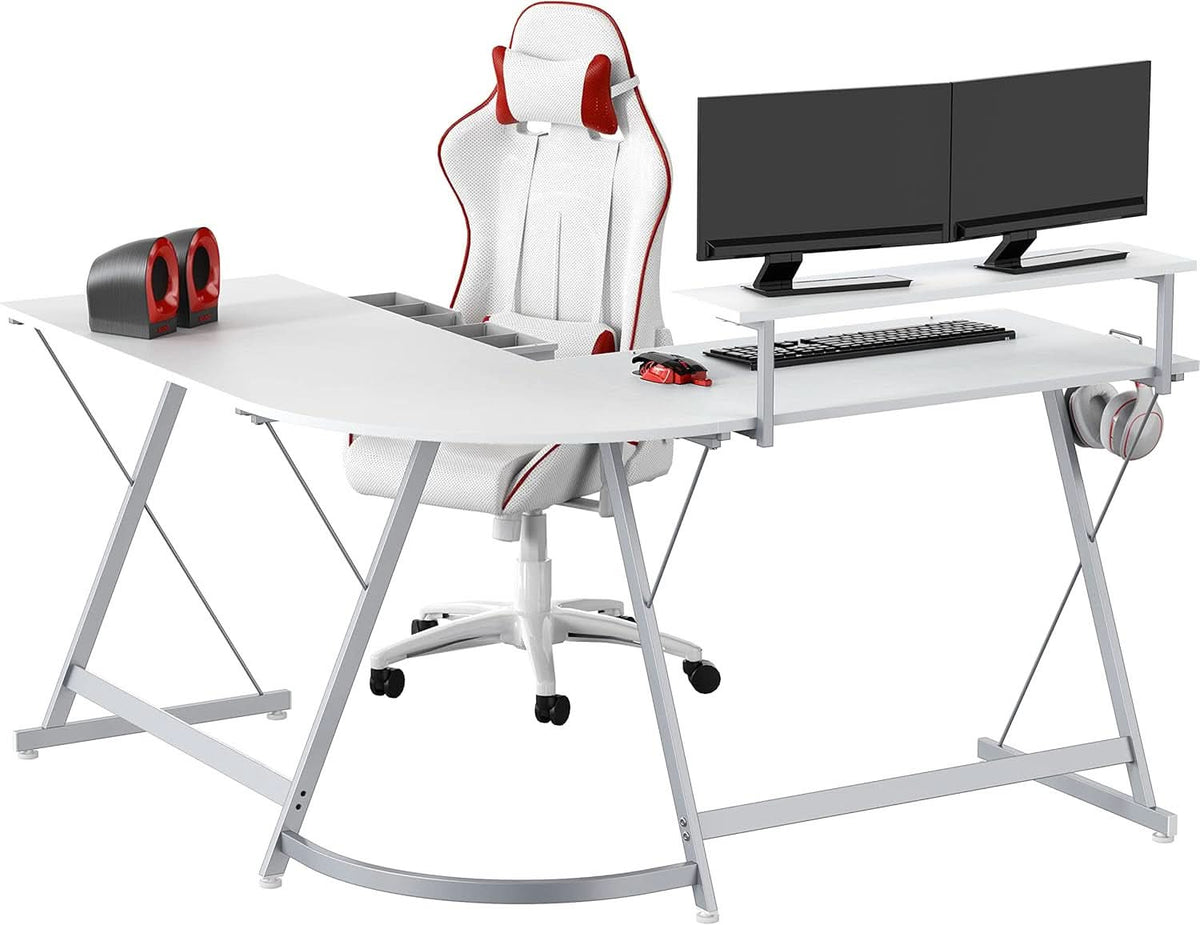 Vista L Shape Desk With Removable Monitor Stand White