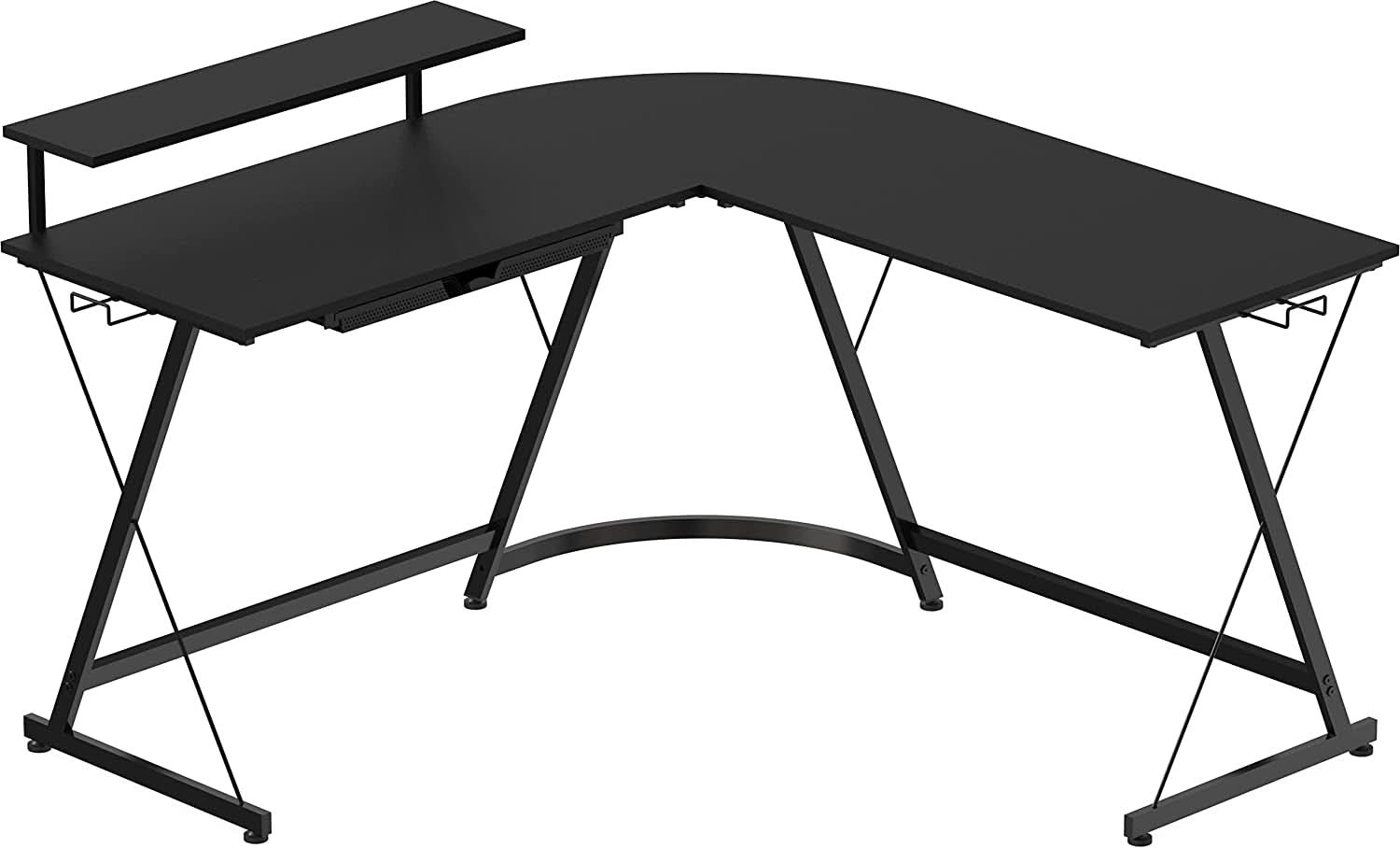 Vista L Shaped Desk With Removable Monitor Shelf In Black