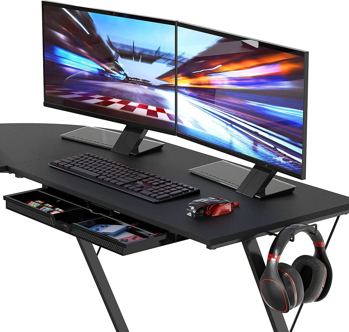 Vista L Shaped Desk With Removable Monitor Shelf In Black