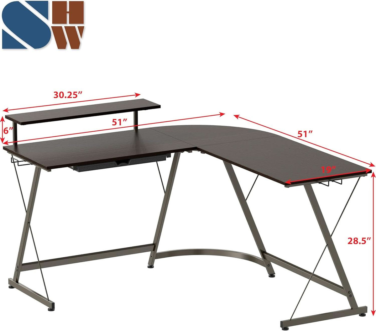 Vista L Shaped Desk With Removable Monitor Stand Espresso