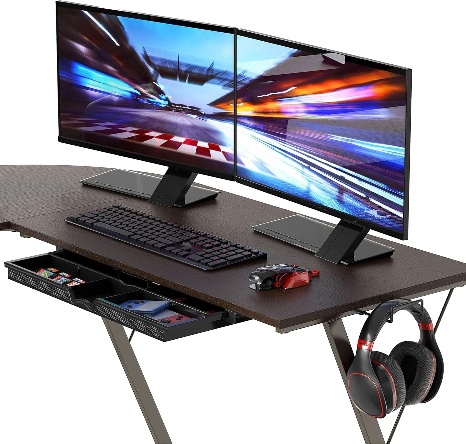 Vista L Shaped Desk With Removable Monitor Stand Espresso