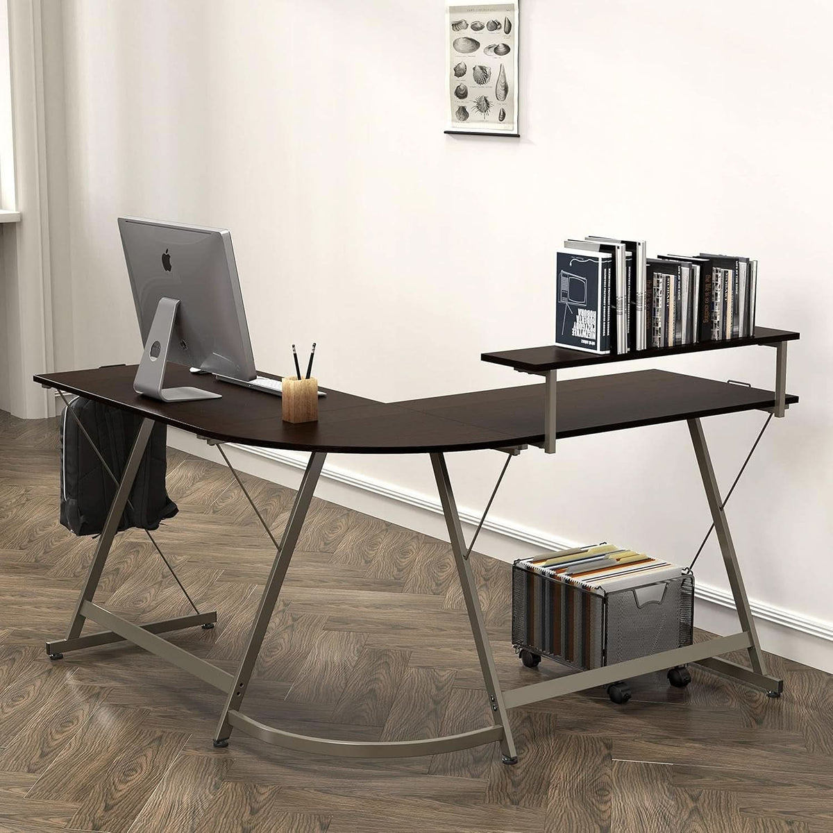 Vista L Shaped Desk With Removable Monitor Stand Espresso