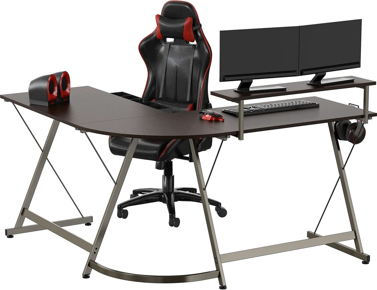 Vista L Shaped Desk With Removable Monitor Stand Espresso