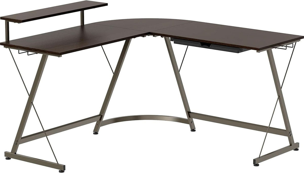 Vista L Shaped Desk With Removable Monitor Stand Espresso