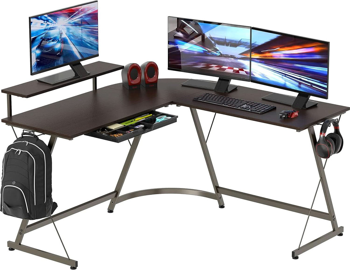 Vista L Shaped Desk With Removable Monitor Stand Espresso
