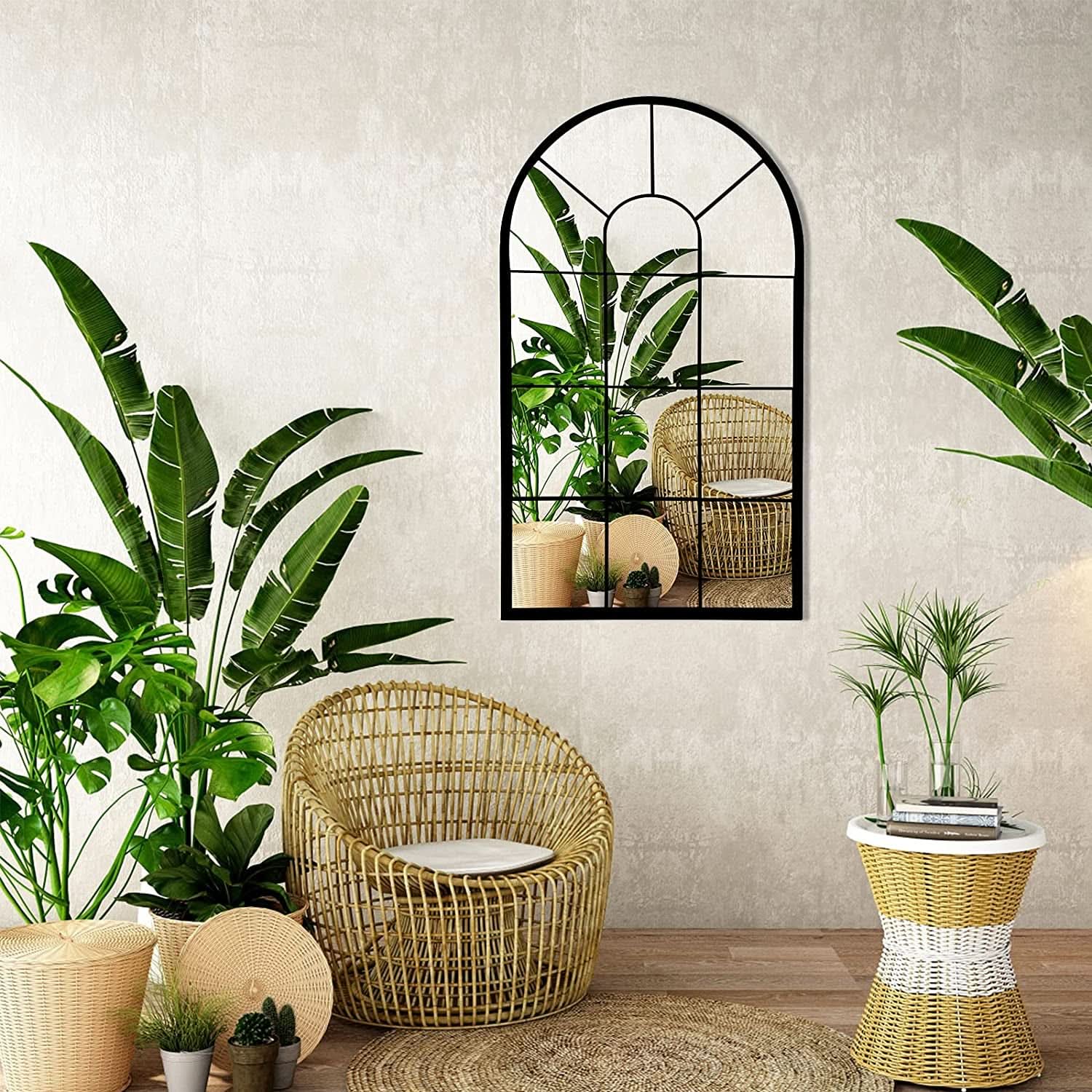 Wall Mirror Black Arched Farmhouse 41.3 x 24 x 1 Inches