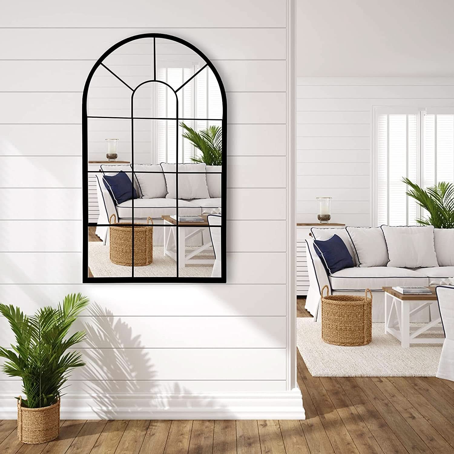 Wall Mirror Black Arched Farmhouse 41.3 x 24 x 1 Inches