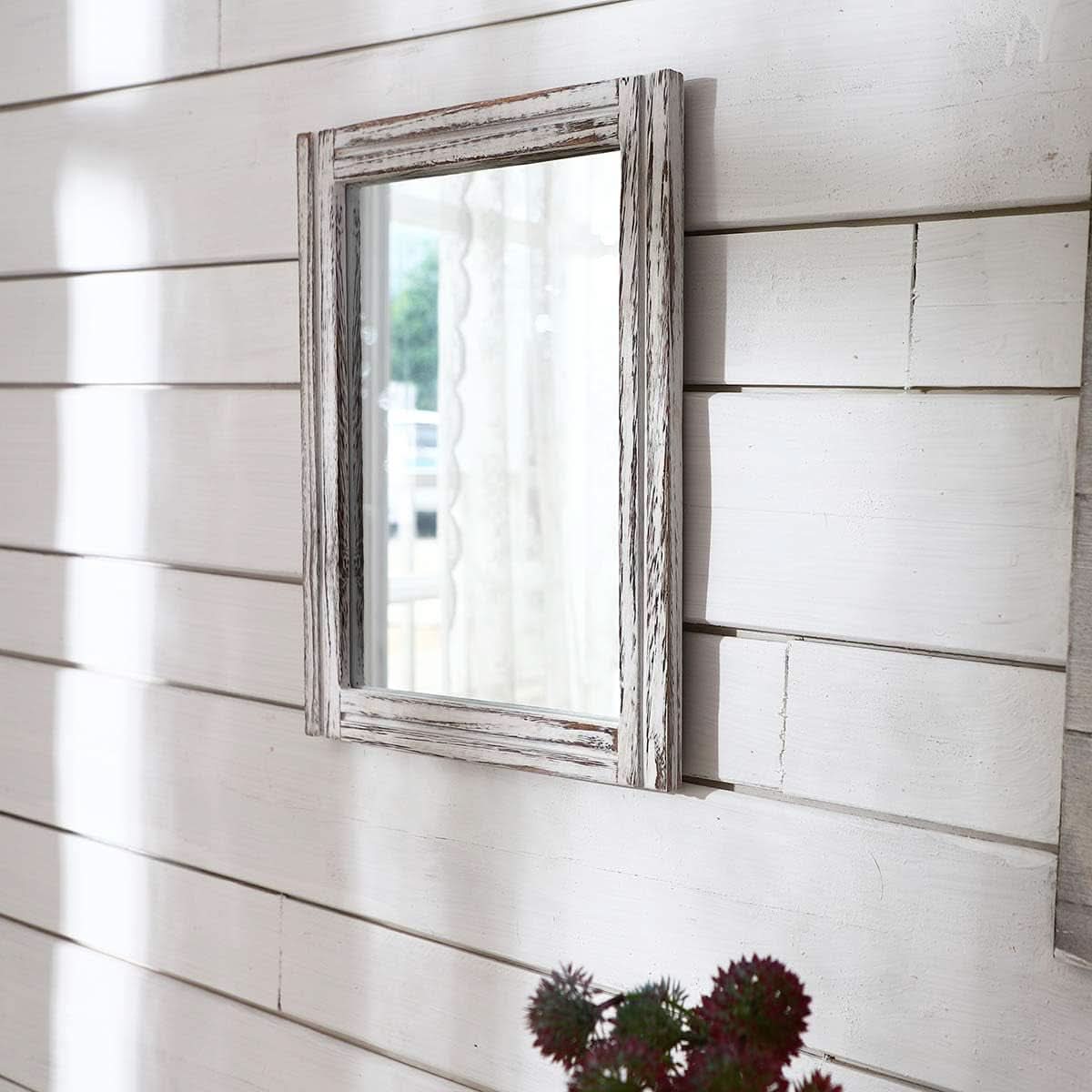 Wall Mirror Wood Framed Rustic Rectangle Small Decorative