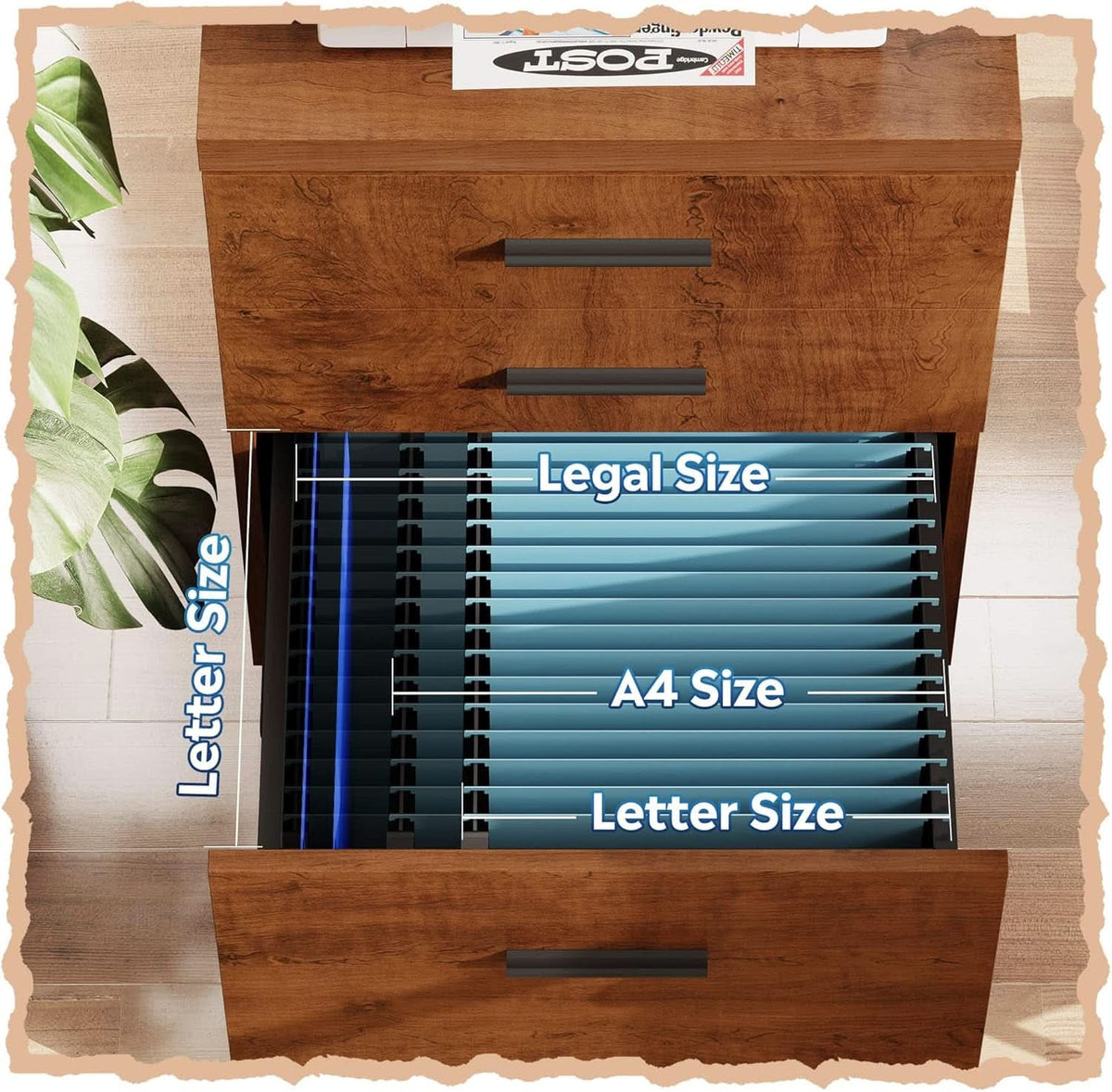 Walnut 3 Drawer File Cabinet For Home Office Under Desk With Rolling Wheels Printer Stand