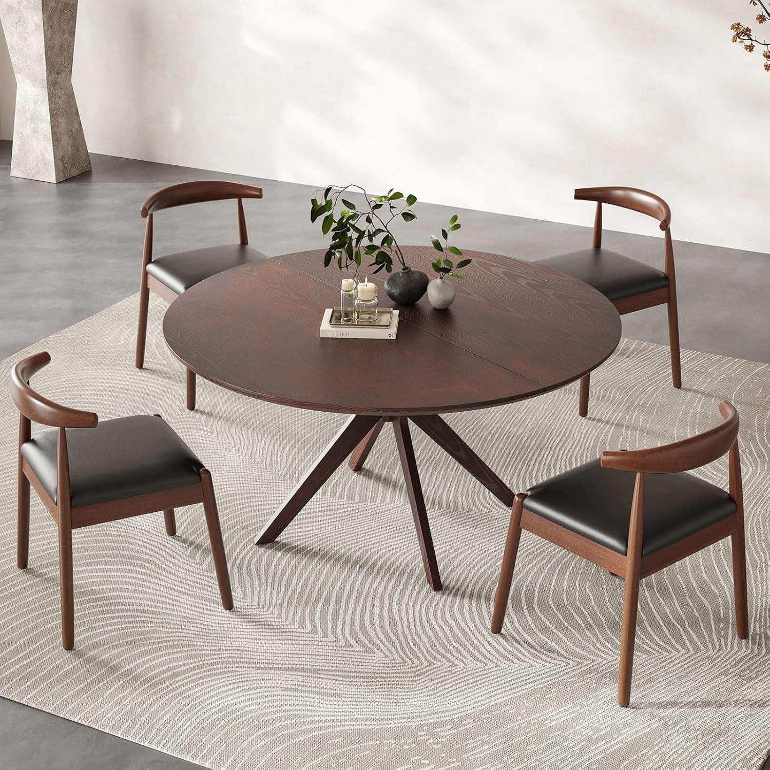 Walnut 47.2-Inch Round Dining Table With X Pedestal Solid Wood