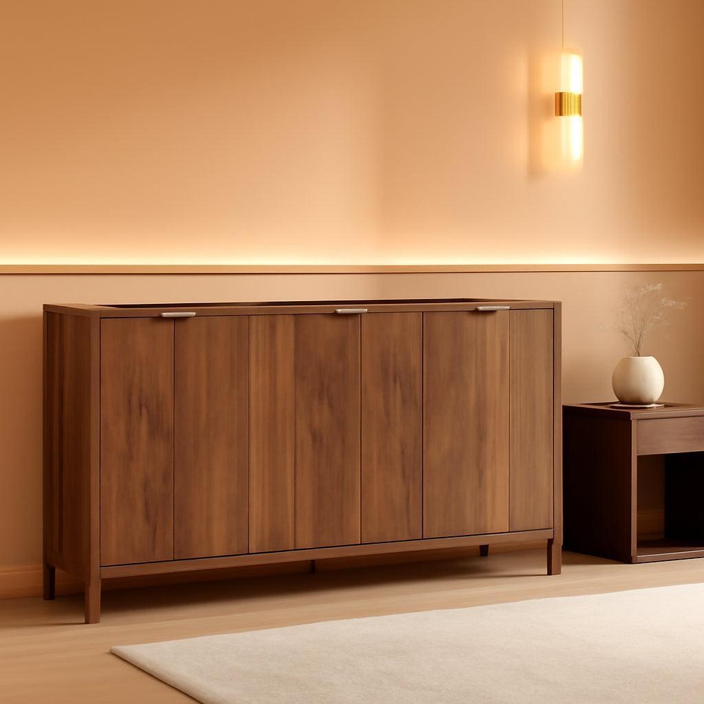 Walnut 55 Inch Buffet Sideboard With Gold Handles 4 Doors