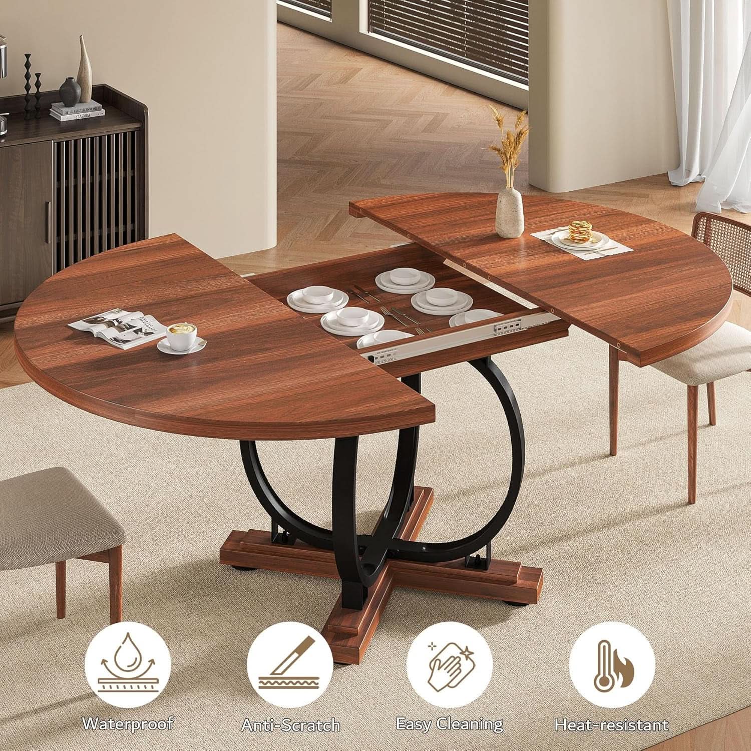 Walnut 59 Inch Fully Extendable Oval Dining Table