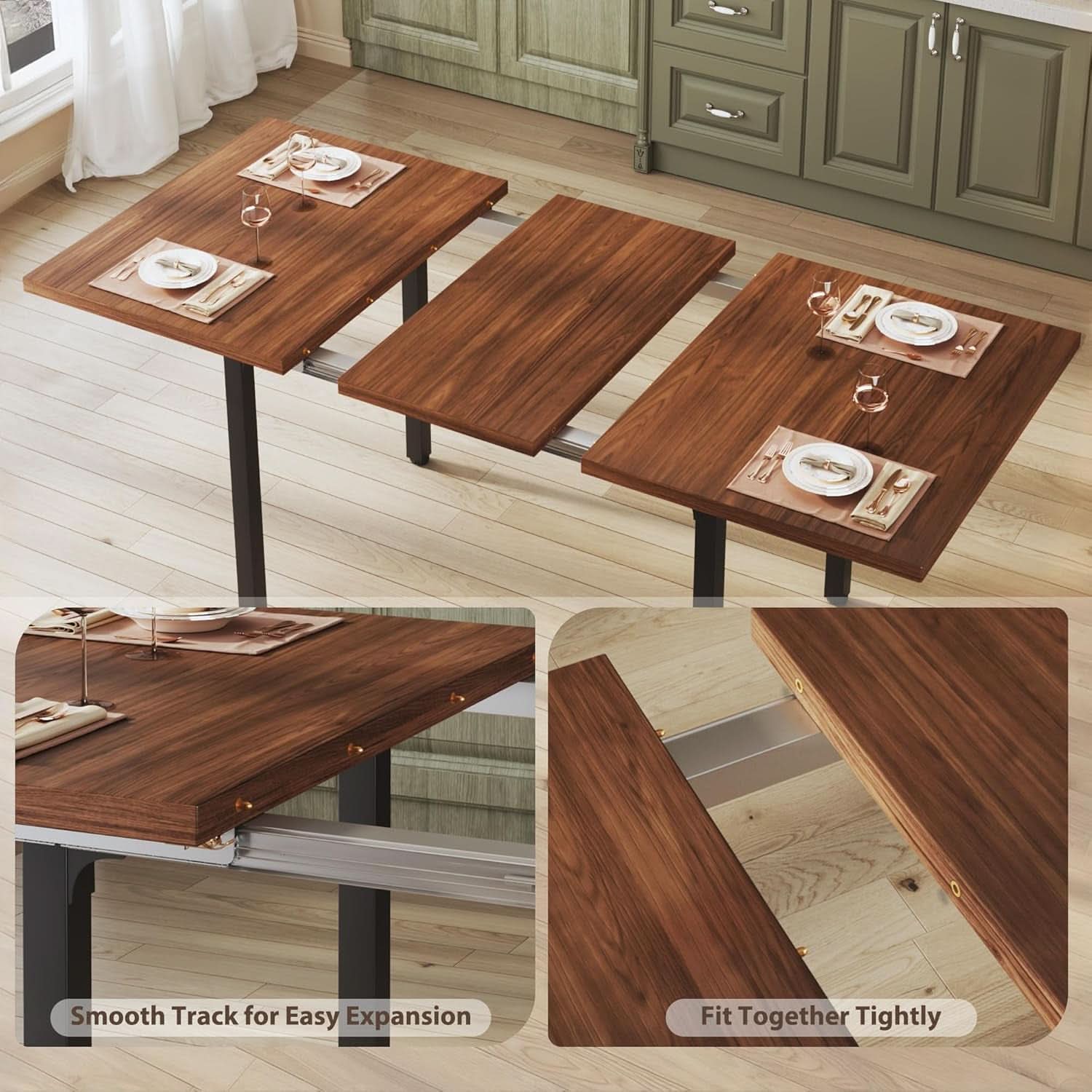 Walnut 63 Inch Extendable Dining Table Set For Six Chairs