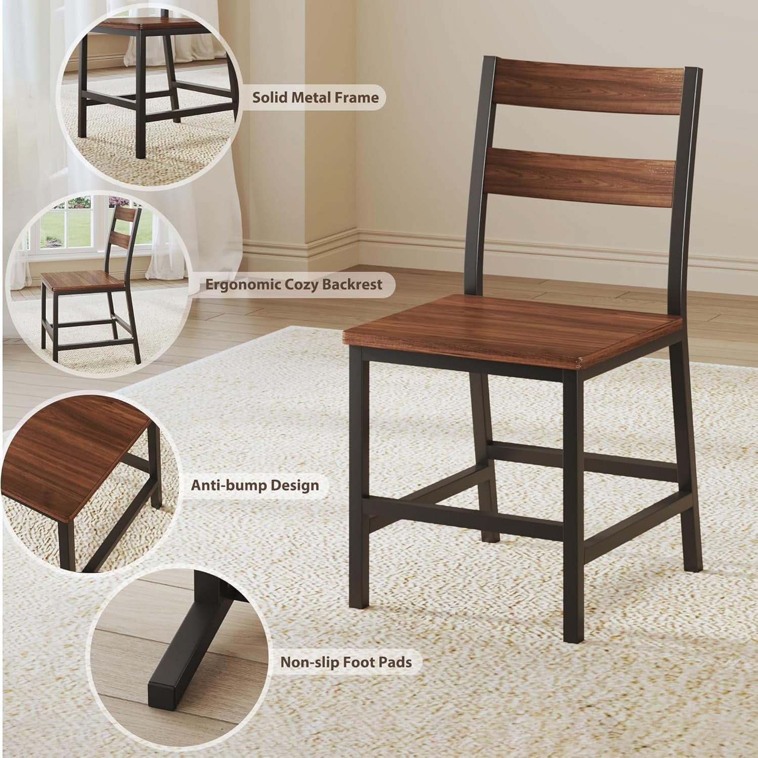 Walnut 63 Inch Extendable Dining Table Set For Six Chairs