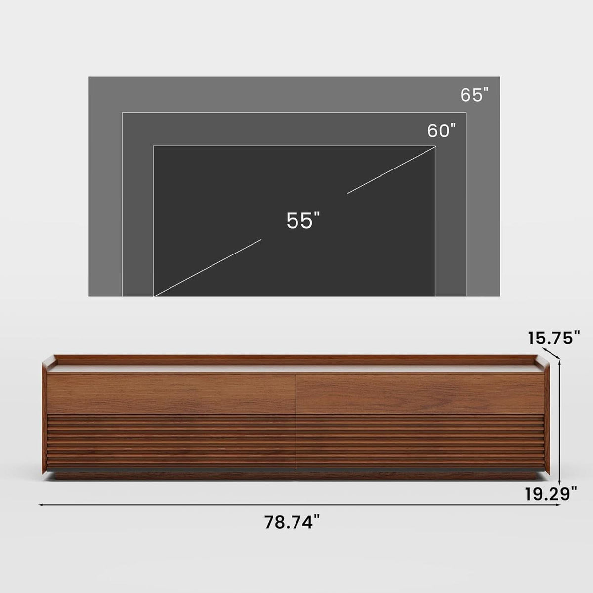 Walnut 78 Inch Mid Century Modern TV Stand With LED Storage