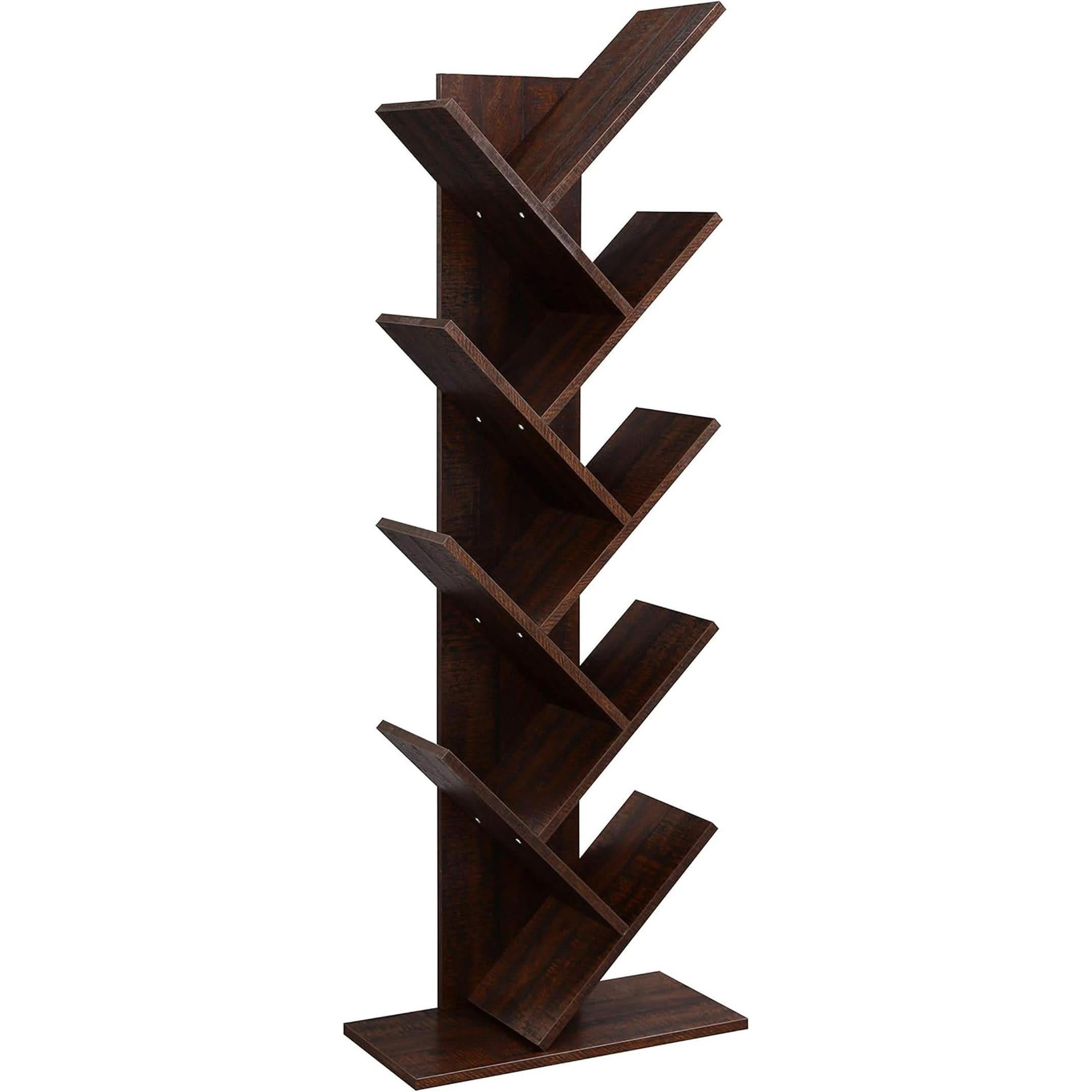 Walnut 9-Tier Tree Bookshelf Space-Saving Corner Shelf