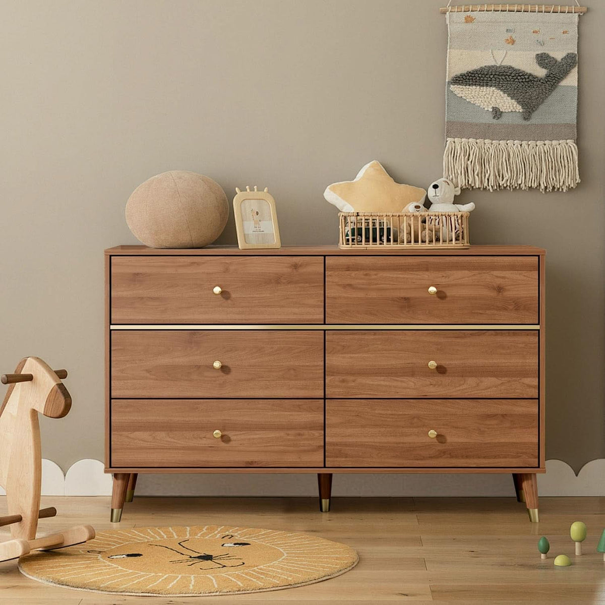 Walnut Dresser 47 Inch Modern Mid Century Bedroom Storage