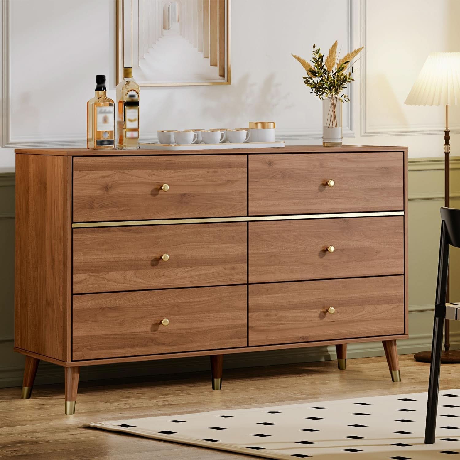 Walnut Dresser 47 Inch Modern Mid Century Bedroom Storage
