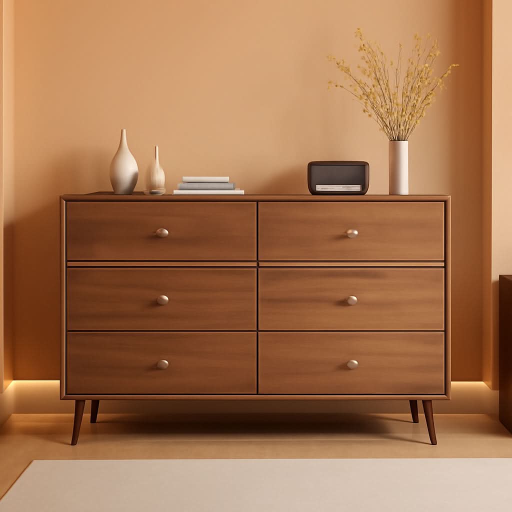 Walnut Dresser 47 Inch Modern Mid Century Bedroom Storage