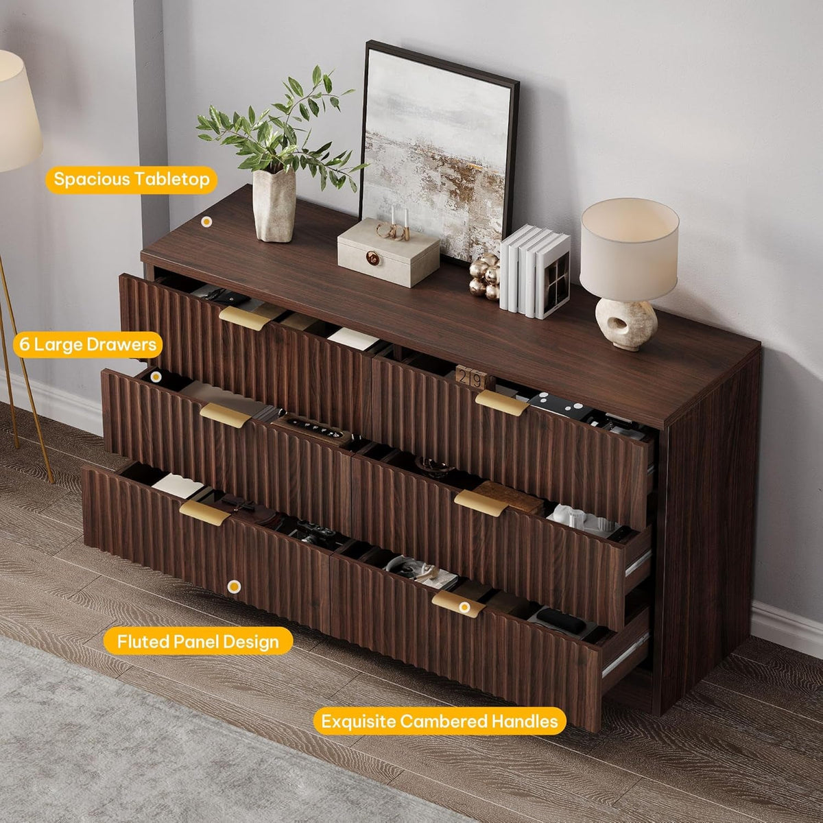 Walnut Dresser 47 Inch Wide Storage Cabinet For Bedroom