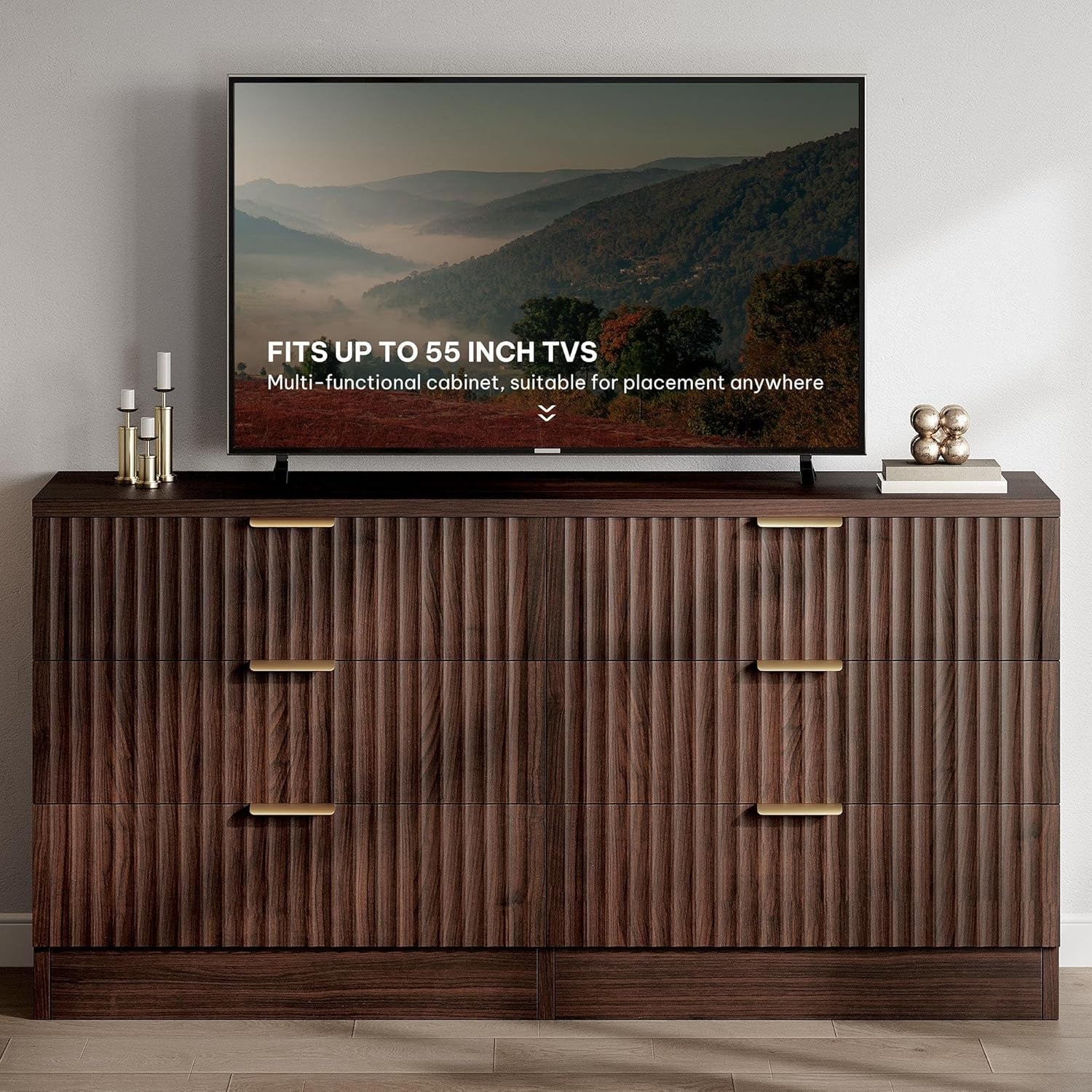 Walnut Dresser 47 Inch Wide Storage Cabinet For Bedroom