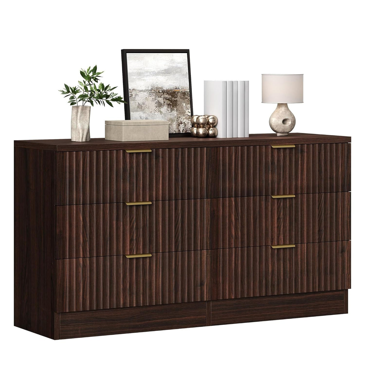 Walnut Dresser 47 Inch Wide Storage Cabinet For Bedroom