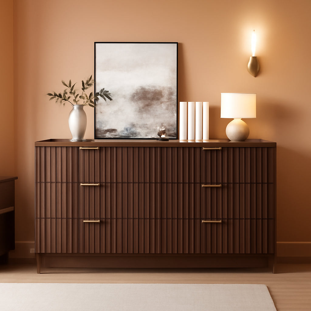 Walnut Dresser 47 Inch Wide Storage Cabinet For Bedroom