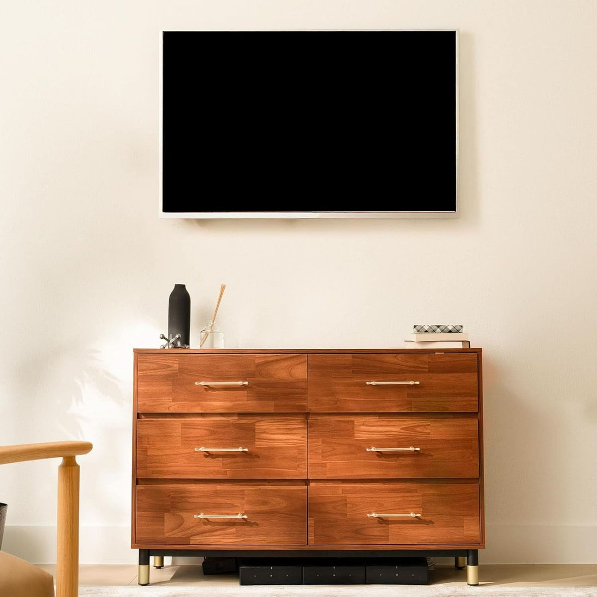 Walnut Dresser Six Drawer Storage Organizer Cabinet