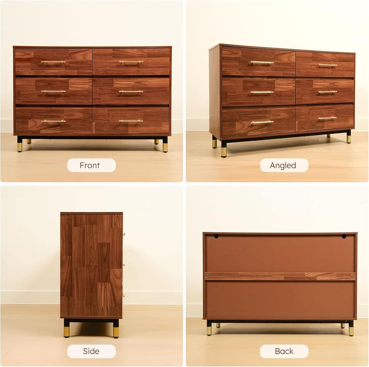 Walnut Dresser Six Drawer Storage Organizer Cabinet