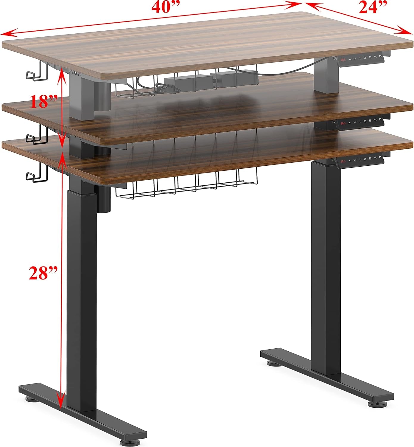 Walnut Electric Height Adjustable Standing Desk 40x24
