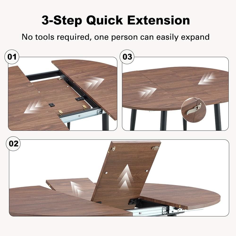 Walnut Extendable Dining Table Set Six Chairs Upholstered