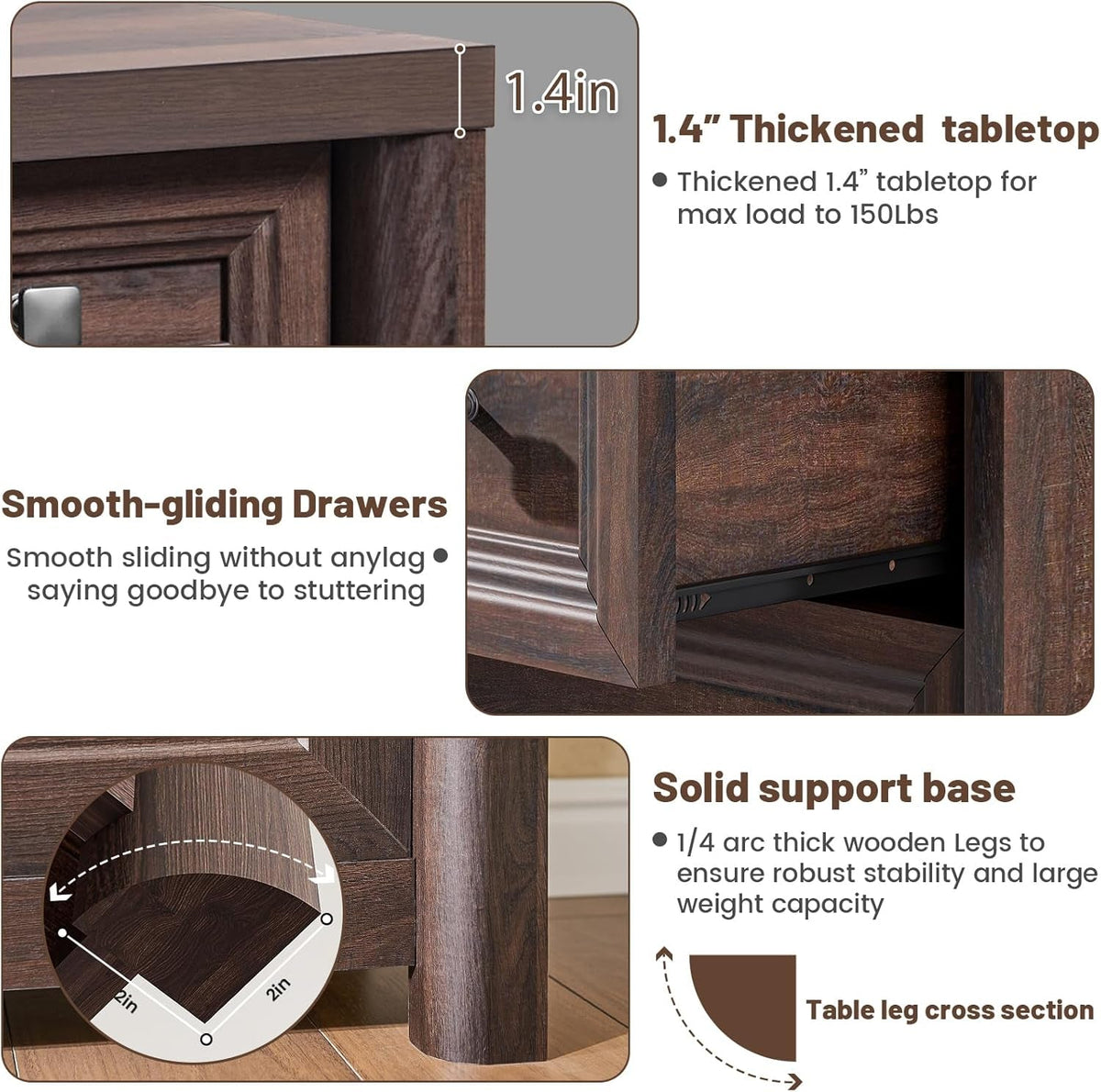 Walnut Fifty Two Inch Six Drawer Dresser With Smooth Glide