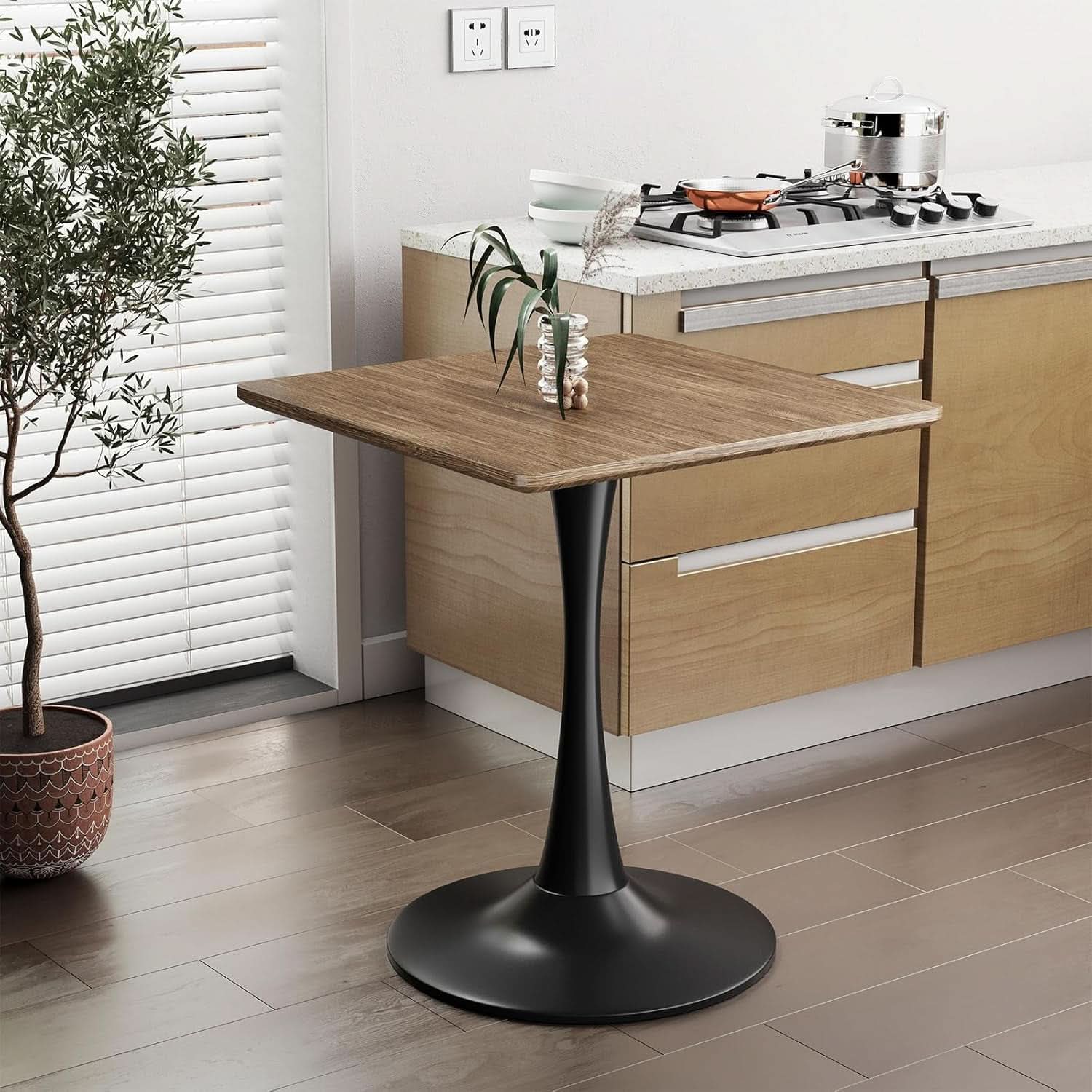 Walnut Finish Tulip Contemporary Dining Table For Two