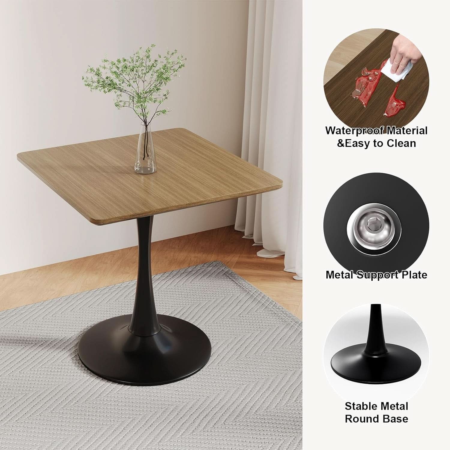Walnut Finish Tulip Contemporary Dining Table For Two