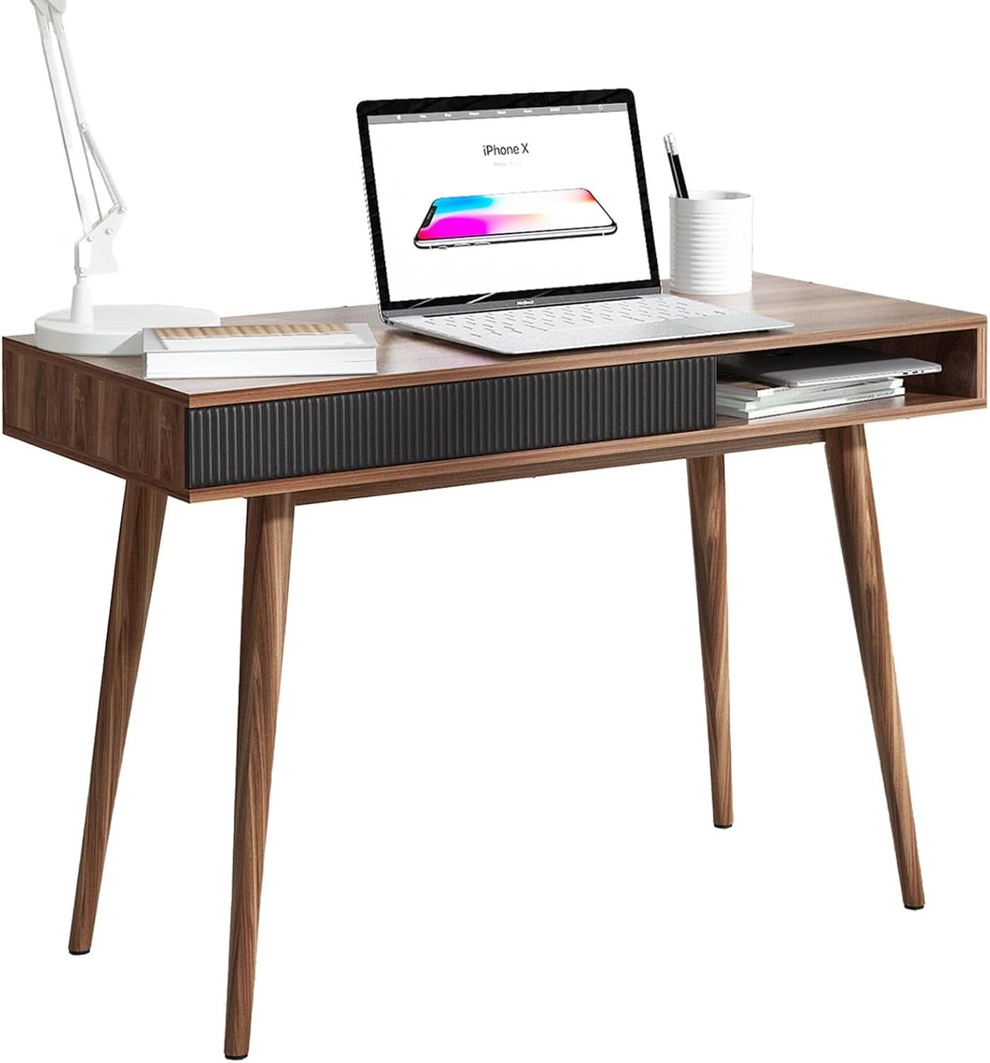 Walnut Mid Century Modern Desk With Drawer For Home Office