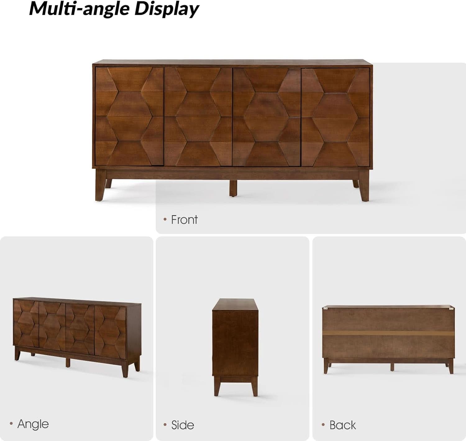 Walnut Mid Century Sideboard Buffet With Solid Wood Legs