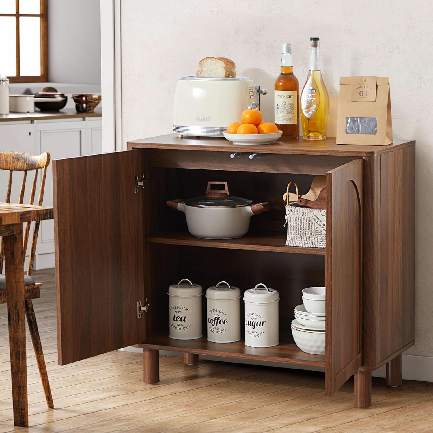 Walnut Modern Sideboard Buffet Cabinet Arched Doors