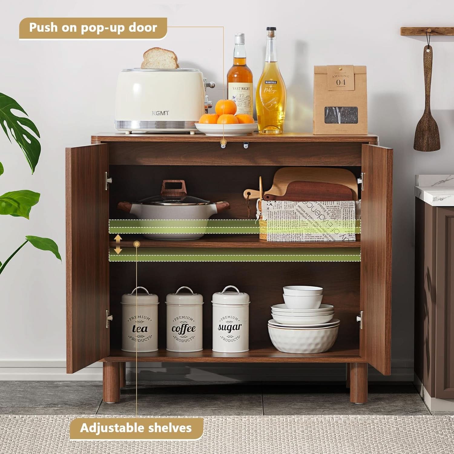 Walnut Modern Sideboard Buffet Cabinet Arched Doors