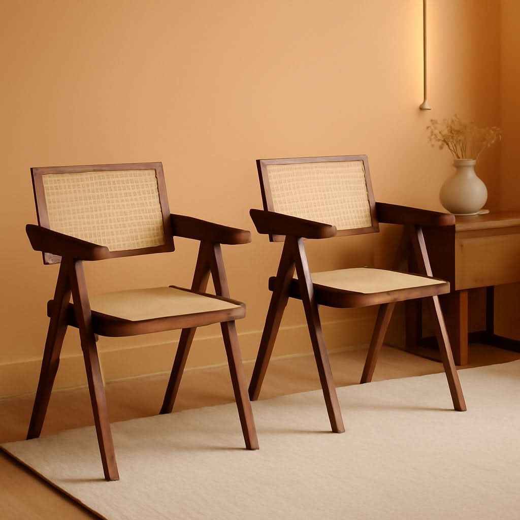 Lanut Rattan Walnut Rattan Dining Chairs Set Of 2 Ergonomic Back