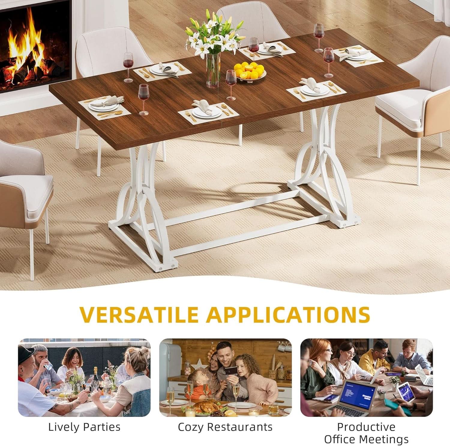 Walnut Rectangular Dining Table With Thick Top Seats 6 8