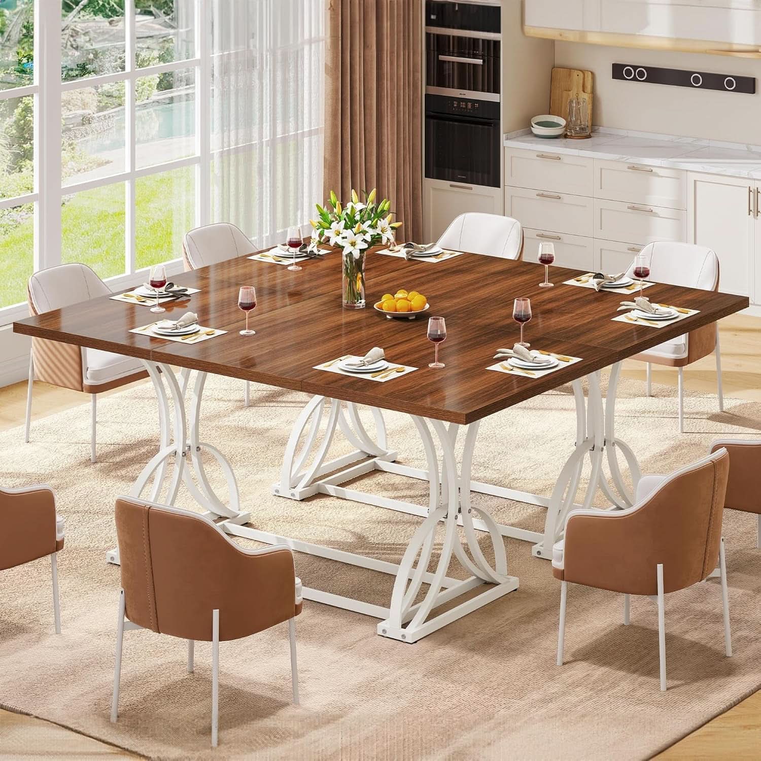 Walnut Rectangular Dining Table With Thick Top Seats 6 8