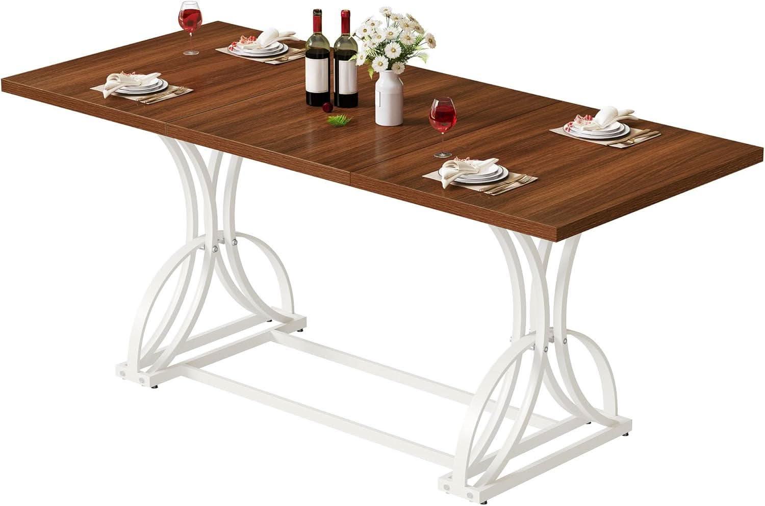 Walnut Rectangular Dining Table With Thick Top Seats 6 8