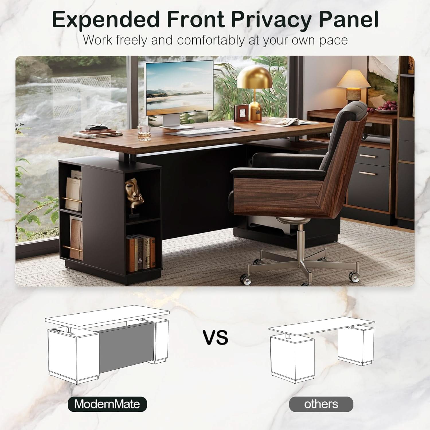 Walnut Seventy OneInch Height Adjustable Standing Desk Cabinets