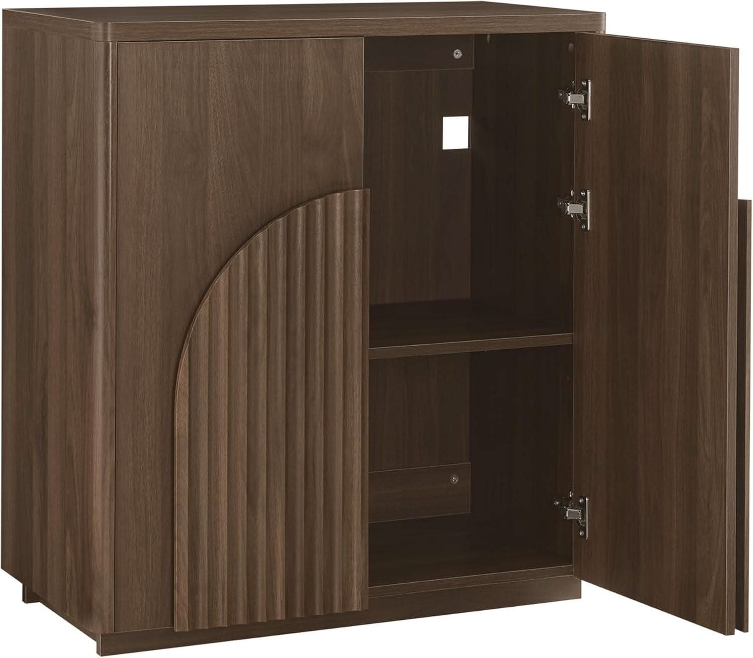 Walnut Sideboard Buffet Cabinet With Generous Storage And Wave Pattern Doors