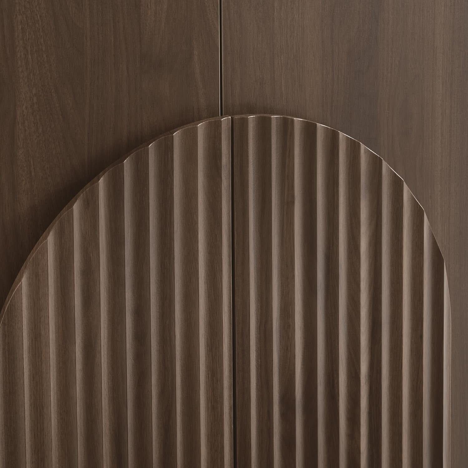 Walnut Sideboard Buffet Cabinet With Generous Storage And Wave Pattern Doors